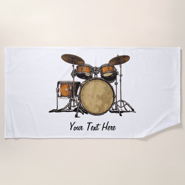 Drums Drummer Black White Custom Drummer's Music Beach Towel (Front)