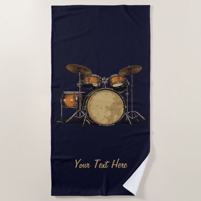 Drums Drummer Black White Custom Drummer's Music Beach Towel (Front)