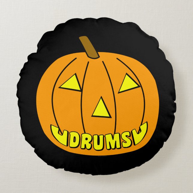 Drums Halloween Pumpkin Round Pillow (Front)