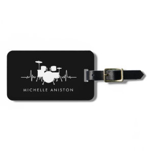 Drums Heartbeat Drummer Black White Custom     Luggage Tag