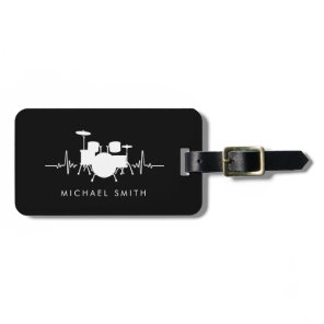 Drums Heartbeat Drummer Black White Custom     Luggage Tag