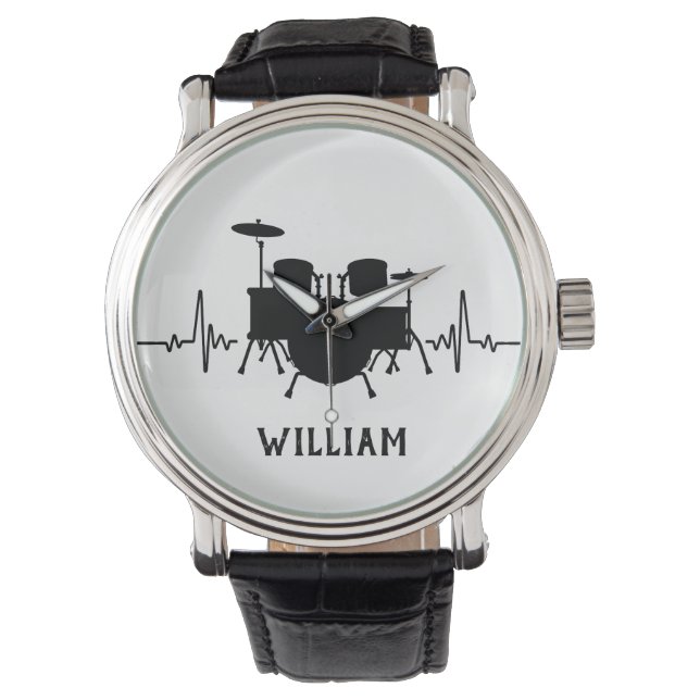 Drums Heartbeat with Custom Name -  Watch (Front)