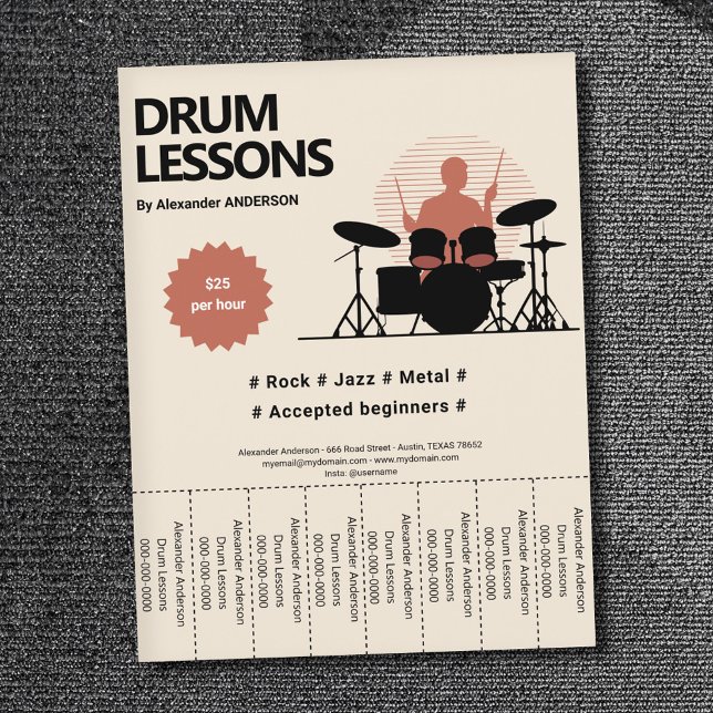 Drums Lessons Tear Off Strips Flyer (Drum Lessons Tear Off Strips Flyer)