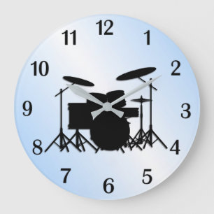 Drums Music Design Blue Large Clock