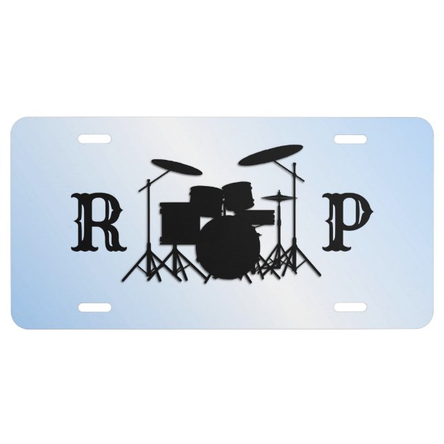 Drums Music Design Blue License Plate (Front)