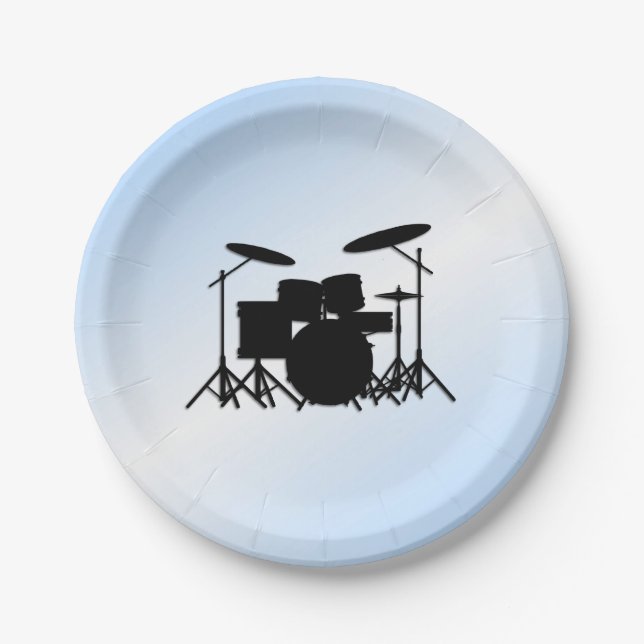 Drums Music Design Blue Paper Plates (Front)