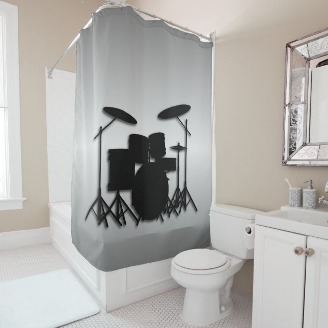 Drums Music Design Silver Shower Curtain (In Situ)