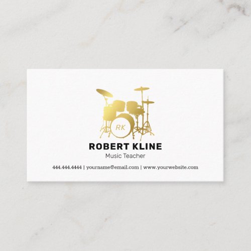 Drums Music Teacher  Gold Drummer Business Card