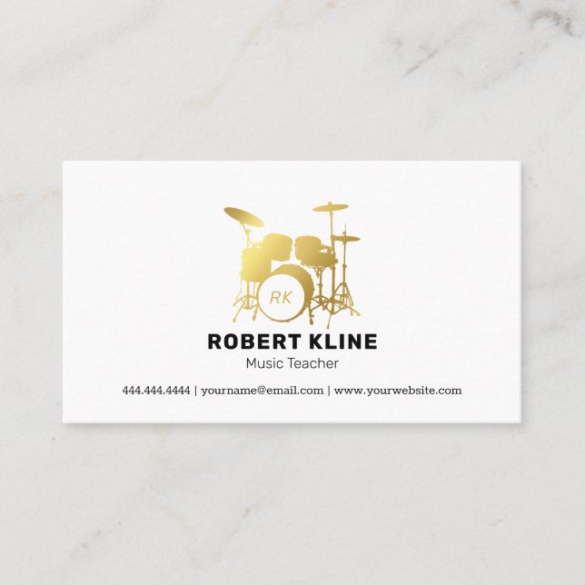 Drums Music Teacher | Gold Drummer Business Card (Front)
