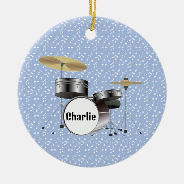 Drums Percussion Musical Notes Design Ceramic Ornament (Front)