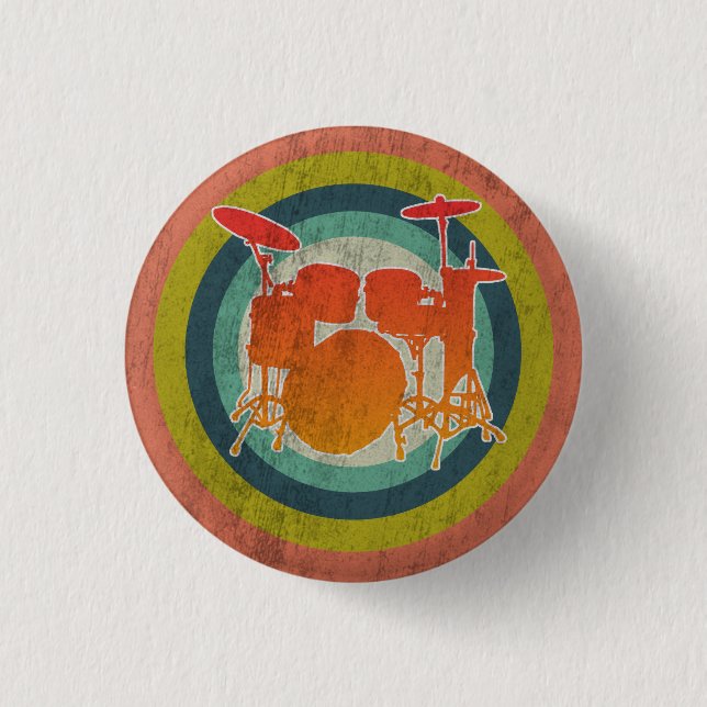 Drums Percussion: Vintage Retro Drum Kit Button (Front)