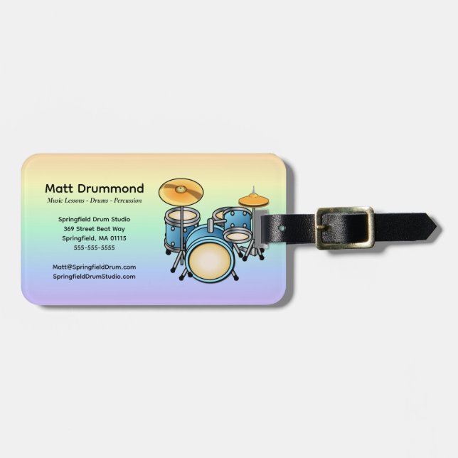 Drums Personalized Custom Bag Tag | Drum Set (Front Horizontal)