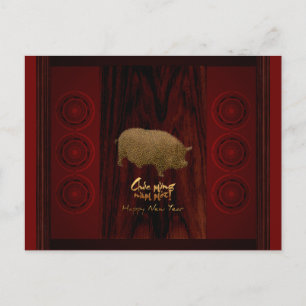 Drums Pig Year Vietnamese greeting Postcard