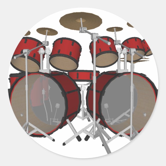 Drums: Red Drum Kit: 3D Model: Classic Round Sticker (Front)