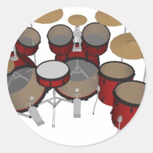 Drums: Red Drum Kit: 3D Model: Classic Round Sticker