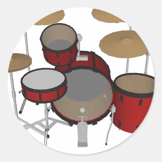 Drums: Red Drum Kit: 3D Model: Classic Round Sticker (Front)