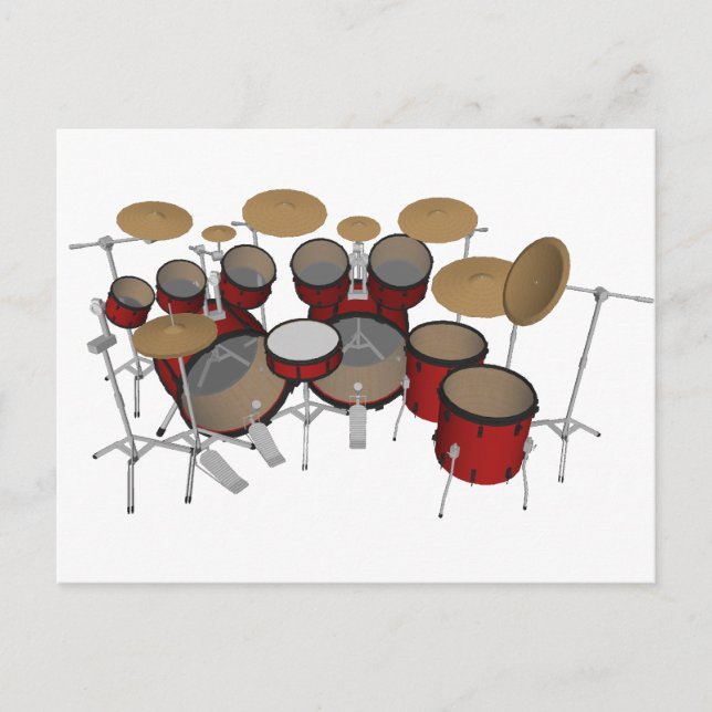 Drums: Red Drum Kit: 3D Model: Postcard (Front)