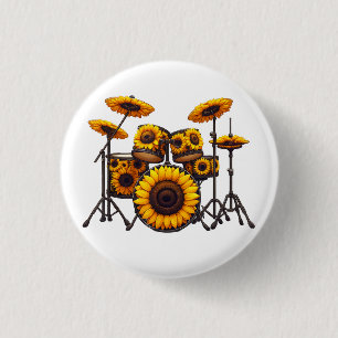 Drums Sunflower Flower Musician Music Floral Button
