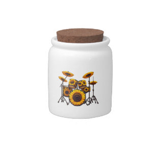 Drums Sunflower Flower Musician Music Floral Candy Jar