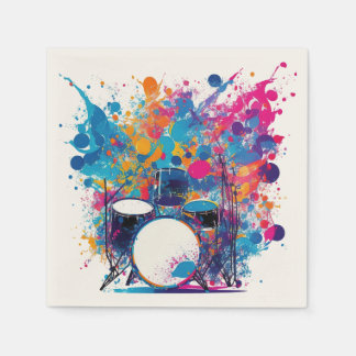 Drums surrounded by energetic splashes of colors napkins