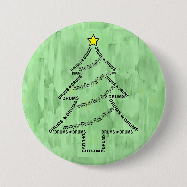 Drums Text Christmas Tree  Button (Front)