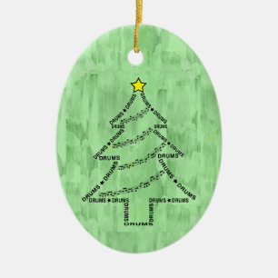 Drums Text Christmas Tree Ceramic Ornament