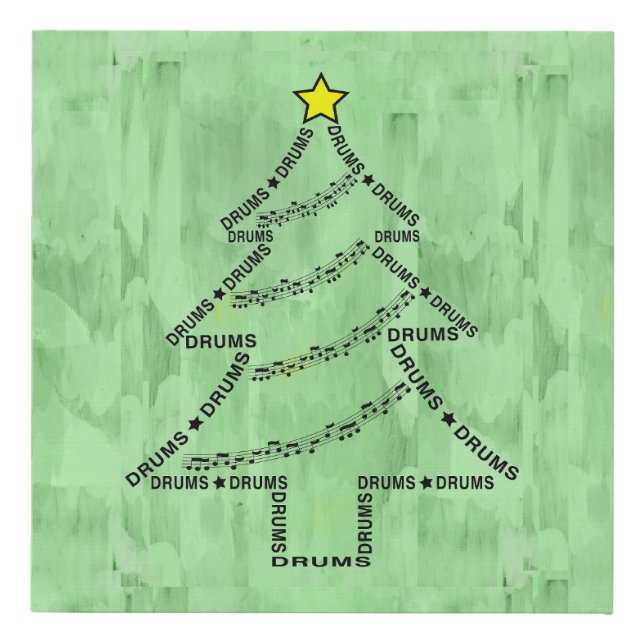 Drums Text Christmas Tree  Faux Canvas Print (Front)