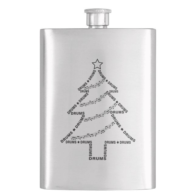 Drums Text Christmas Tree  Flask (Front)