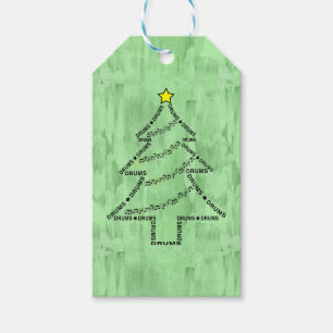 Drums Text Christmas Tree Gift Tags