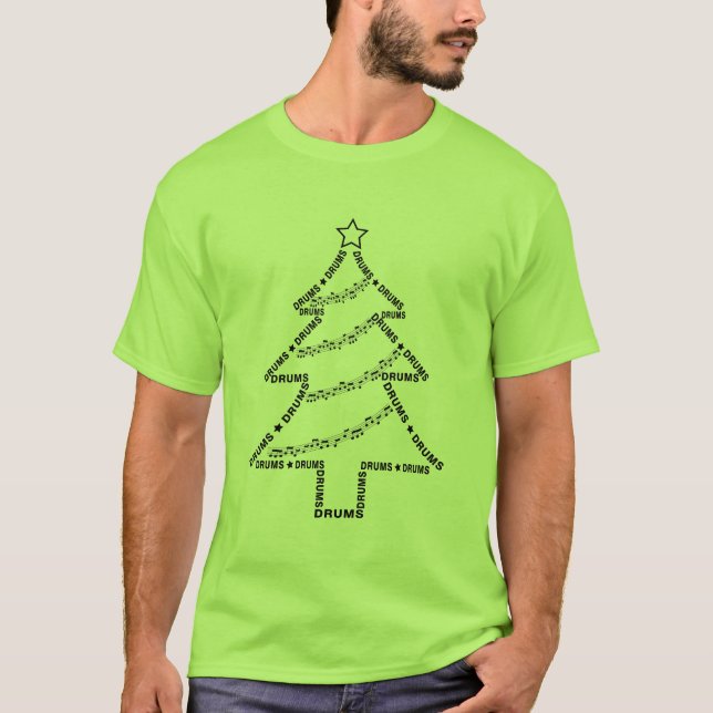 Drums Text Christmas Tree  T-Shirt (Front)
