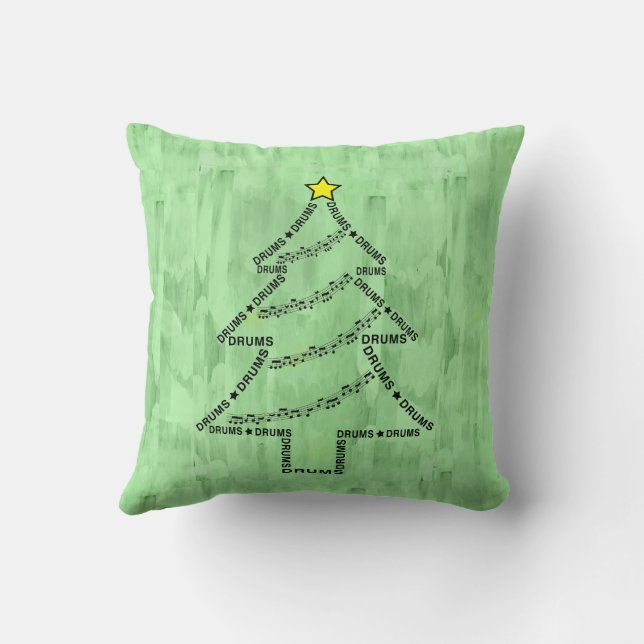 Drums Text Christmas Tree  Throw Pillow (Back)