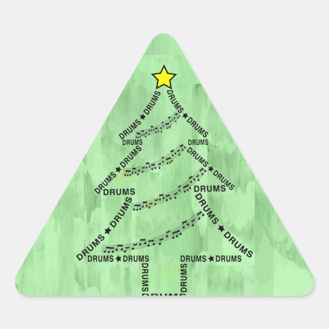 Drums Text Christmas Tree  Triangle Sticker (Front)