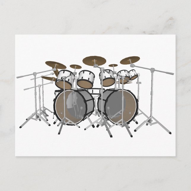 Drums: White Drum Kit: 3D Model: Postcard (Front)
