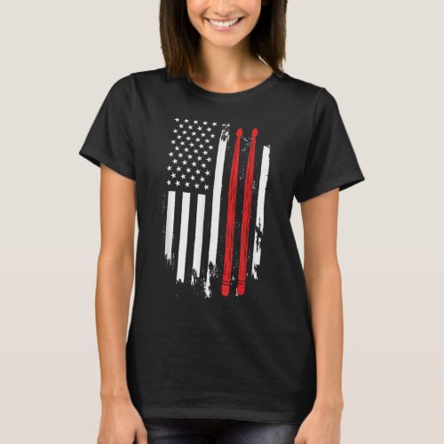 Drumset American Flag USA US Drumming Drums Rock M T_Shirt