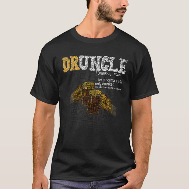 Druncle Dictionary Funny Drinking Beer Word Cloud T-Shirt (Front)