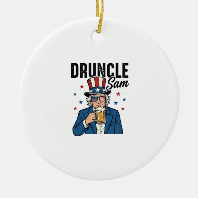 Druncle Sam Funny Patriotic Beer Vector Design_1 Ceramic Ornament (Front)