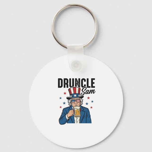 Druncle Sam Funny Patriotic Beer Vector Design_1 Keychain (Front)