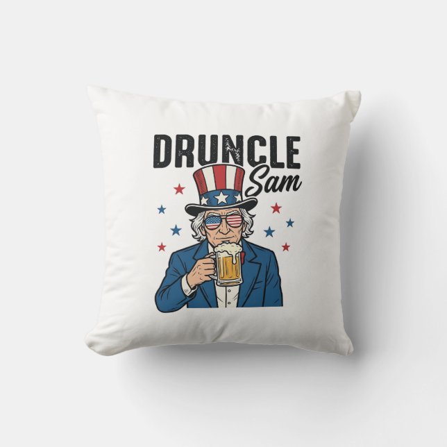 Druncle Sam Funny Patriotic Beer Vector Design_1 Throw Pillow (Front)