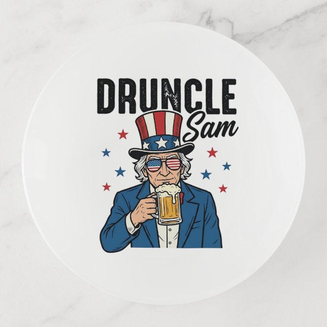 Druncle Sam Funny Patriotic Beer Vector Design_1 Trinket Tray (Front)