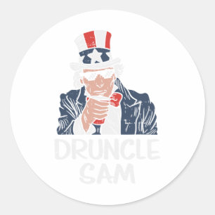 Druncle Sam Funny Uncle Sam Beer 4th Of July Party Classic Round Sticker