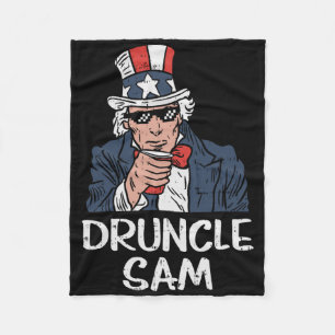 Druncle Sam Funny Uncle Sam Beer 4th Of July Party Fleece Blanket