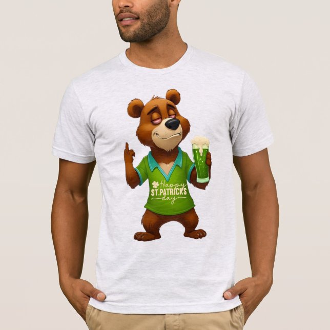 Drunk Bear Irish Green Beer Funny Quote Tee (Front)