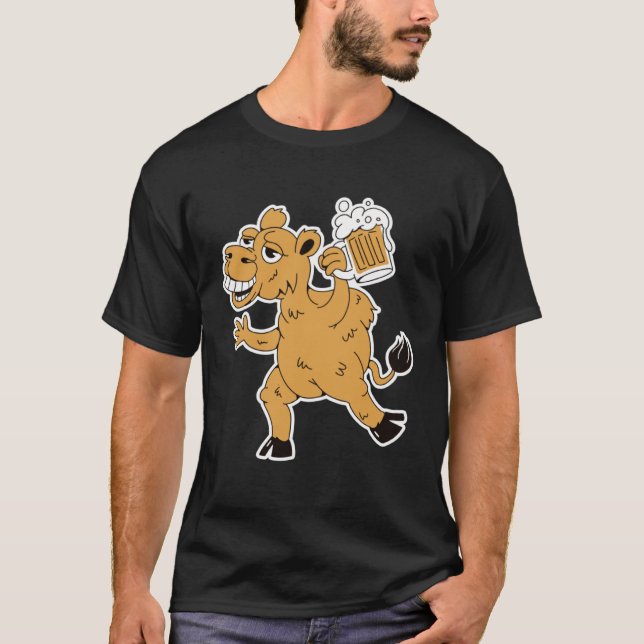Drunk brown camel with beer for party holidays T-Shirt (Front)