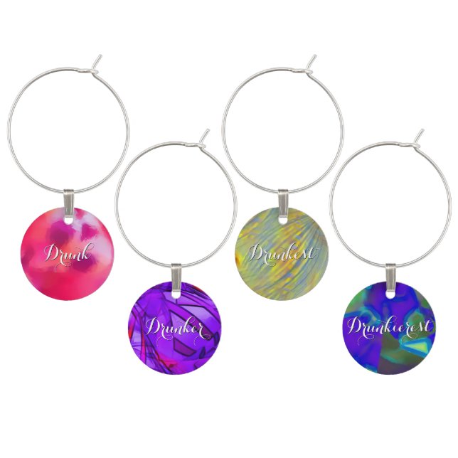 Drunk, Drunker, Drunkest, Drunkierest Wine Charms (Staggered)