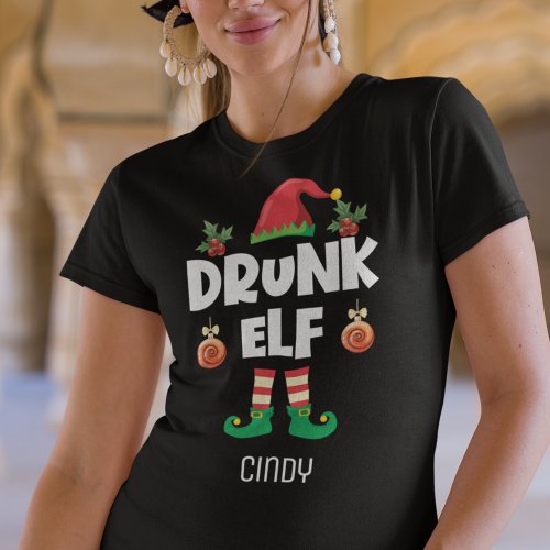 Drunk elf family matching christmas name T_Shirt