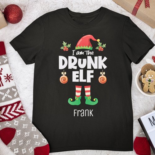 Drunk elf family matching christmas name T_Shirt