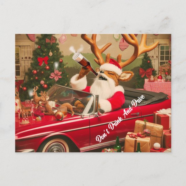 Drunk Festive Reindeer Don't Drink and Drive Postcard (Front)