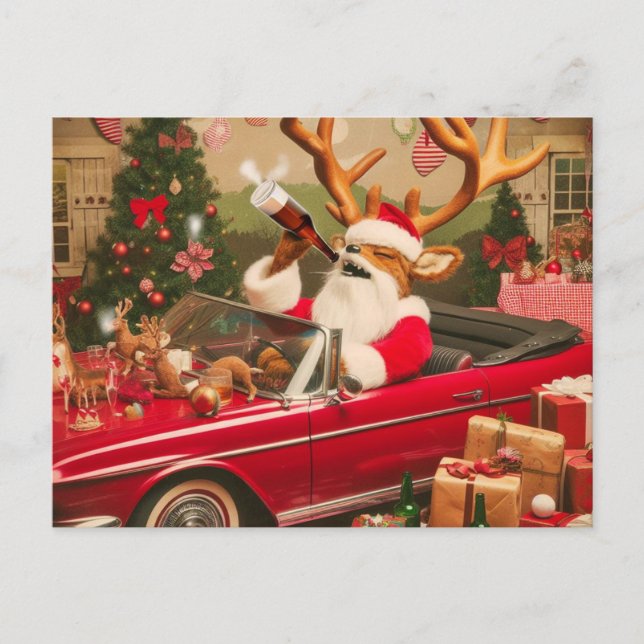 Drunk Festive Reindeer  Postcard (Front)
