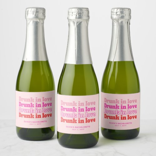 Drunk in Love Bachelorette Party Favor Pink Mini Sparkling Wine Label