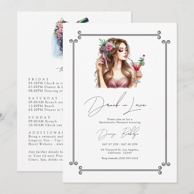 Drunk in Love Bachelorette Weekend Itinerary Invitation (Front/Back)